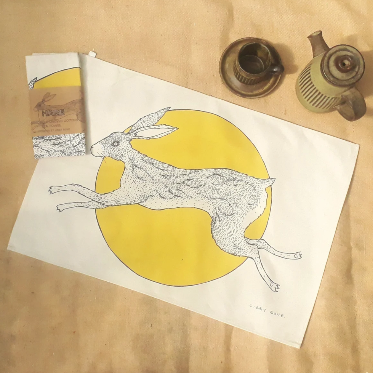 Hare Circle Tea Towel