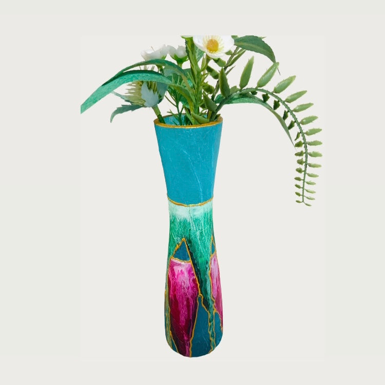 Blue and Purple Lipped Long Vase